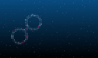 On the left is the astrological opposition symbol filled with white dots. Background pattern from dots and circles of different shades. Vector illustration on blue background with stars