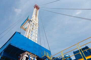 Mobile drilling rig close-up. Drilling and servicing oil and gas wells