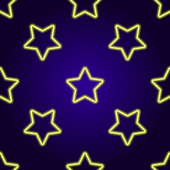 neon yellow stars pattern. A seamless pattern of a Star with five rounded rays is randomly arranged on a dark square format for a design template