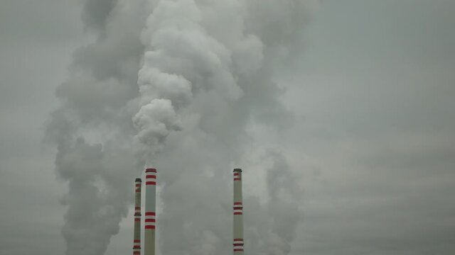 Coal brown power plant factory fired station Pocerady, chimney smokes stacks smoke emission, smokestacks air pollution airborne dust, heating chemical, sulfur oxides burning smog