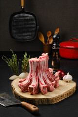 Raw fresh lamb crown roast on the kitchen table © boomeart