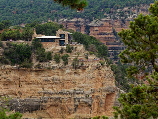 Grand Canyon View of Lookout Point on the South Rim Trail on a stormy day. USA, Arizona