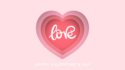 Love with heart paper cut inValentine's Day on pink background , Flat Modern design , illustration Vector EPS 10