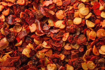 Chili flakes closeup macro shot
