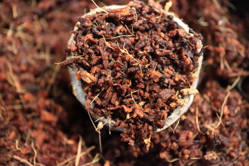 Image of coconut mulch. Coconut substrate.