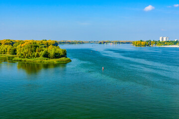 Obraz premium View of the river Dnieper on autumn in Kremenchug, Ukraine