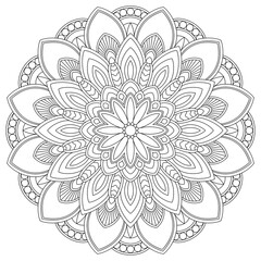 Vector drawing for coloring book. Geometric floral pattern. Contour drawing on a white background. Mandala.