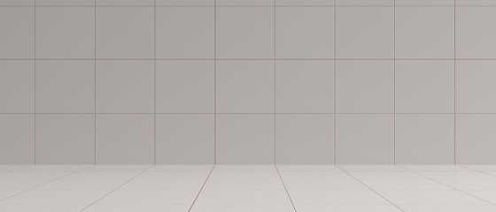Tiled wall and floor background. Empty space, template. Grey color tiles pattern, 3d illustration