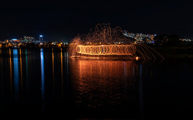 steel wool photo shoot by the sea