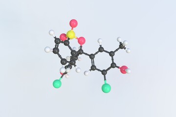 Molecule of bromocresol purple, isolated molecular model. 3D rendering