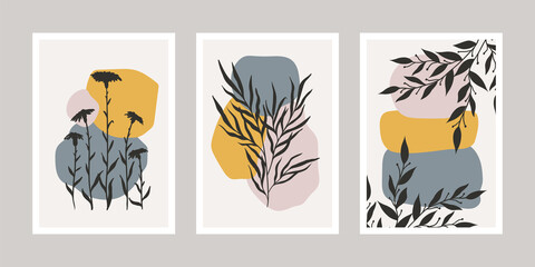 Fototapeta na wymiar Plant silhouettes minimalistic posters