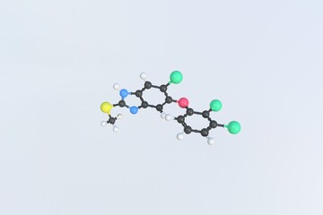Triclabendazole molecule. Isolated molecular model. 3D rendering