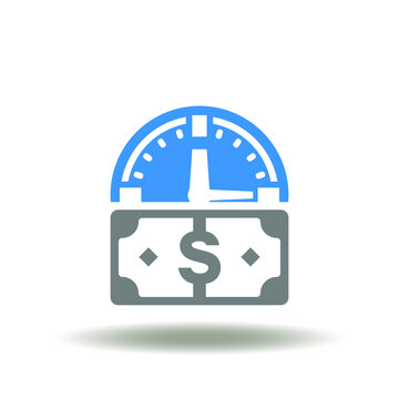 Vector illustration of dollar bill with clock. Icon of annuity. Symbol of annuities.