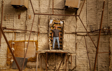 Adult man in film set in Tabernas desert, Almeria, Spain