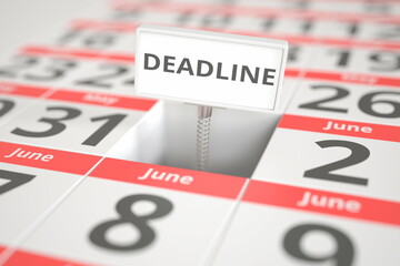 DEADLINE plate on June 1 in a calendar, 3d rendering