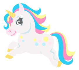 Magic unicorn running. Happy fantasy creature in cute cartoon style