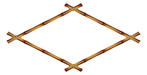 Brown bamboo stick border. Rhombus decorative frame