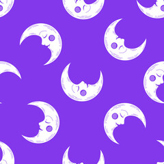 Fototapeta na wymiar Purple seamless pattern with white moons.