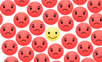 All Sad Face Reactions Around Yellow Smiling Emoji Icon Vector. Red sad emojis