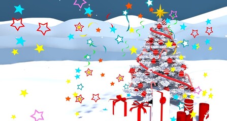 Christmas tree with decorations, 3d render