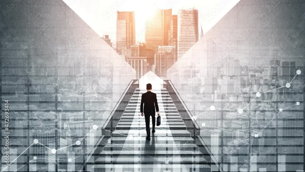 Poster loopable video of business growth potential concept with virtual graphic . businessman with report c