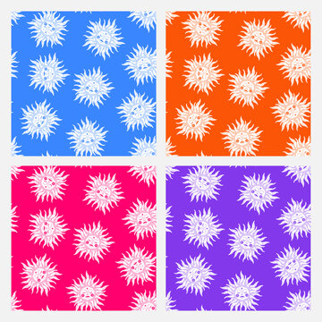 Set of 4 colorful seamless pattern with sun