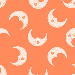 Obraz premium Orange seamless pattern with pink moon.
