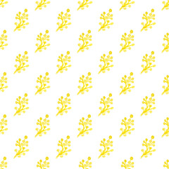 Seamless pattern with hand-drawn watercolor yellow branches with berries on white. Organic, natural, freshness concept for textile, print, etc.