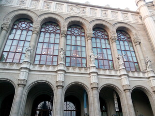 the facade of the building