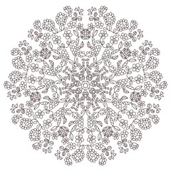 Mandala of floral abstract elements for the rest. Round monochrome pattern on a white background for coloring.