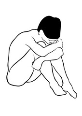 Black and white sitting nude body drawing 