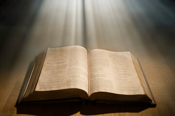 Fototapeta premium Godly light rays shining on a Open bible