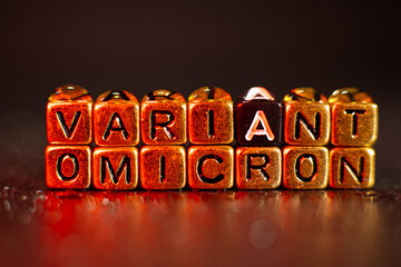 OMICRON Variant name reveal. SARS-CoV-2 Coronavirus Variant Omicron. Black background.