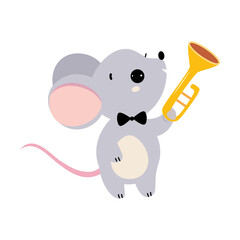 Funny Mouse Character Playing Trumpet Performing Concert Vector Illustration