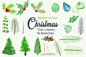 Beautiful Watercolor Christmas Elements Set Collection Vector Template