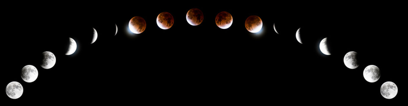 Montage showing the various stages of the partial lunar eclipse on November 23rd 2021.