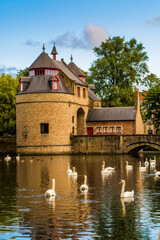 Ezelpoort or Donkey's gate, fortified gate, Bruges, West Flanders, Belgium.