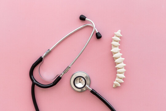 Treatment of osteochondrosis - medical spine model with stethoscope
