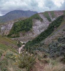 High, beautiful mountains in the Elbrus region. Unusual landscape and fantastic scenery. Beautiful mountain landscape in Kabardino-Balkaria, Russia