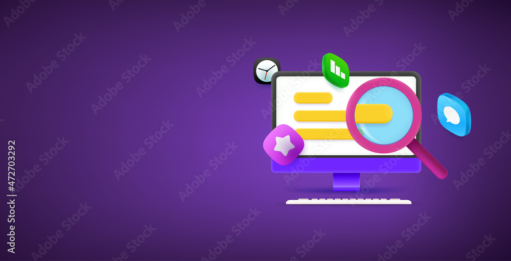 Leinwandbilder business analytics comcept with magnifier. horizontal vector banner with copy space