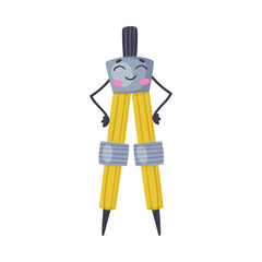 Funny Pair of Compasses as Office Supply Humanized Character Standing with Arm on Hips Vector Illustration