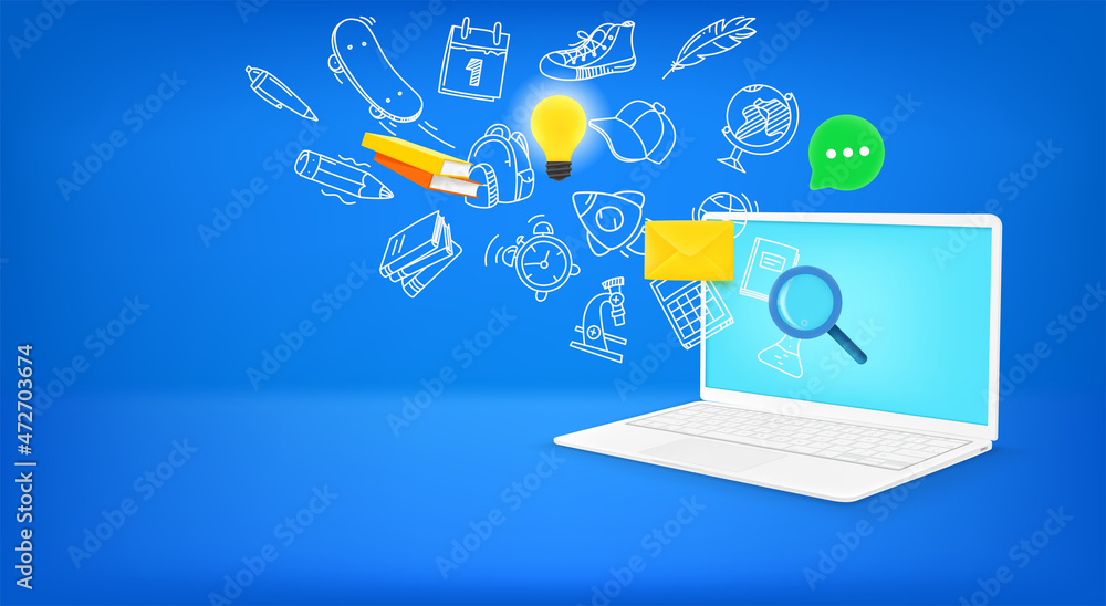 Aufkleber education with computer concept. vector banner with copy space