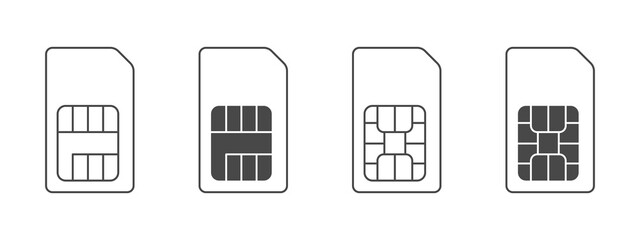 SIM icons set. Linear icons of sim cards. Simple icons of sim cards of mobile phones. Vector illustration - obrazy, fototapety, plakaty