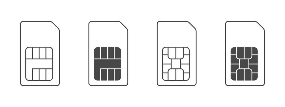 SIM icons set. Linear icons of sim cards. Simple icons of sim cards of mobile phones. Vector illustration