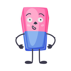 Funny Eraser or Rubber as Office Supply Humanized Character Vector Illustration