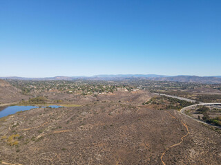 Aerial view of Lake Hodges and Bernardo Mountain, San Diego County, California, USA