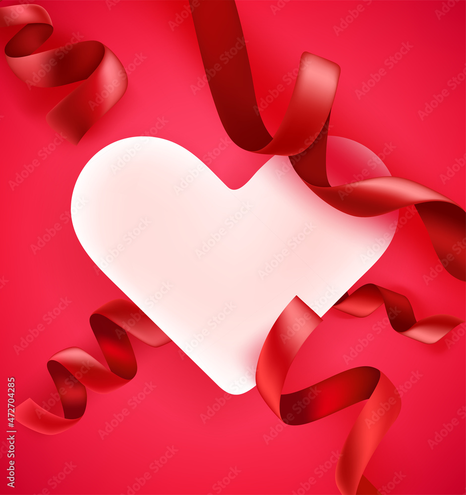 Poster valentines card with heart and ribbons. greeting card template with copy space