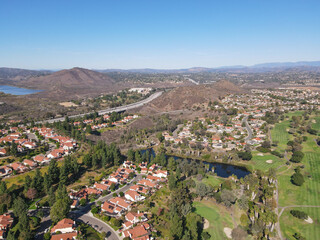 Fototapeta na wymiar Aerial top view of residential houses community in San Diego, South California, USA.