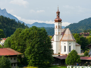 Church Sankt Michael. Village Sachrang in the Chiemgau in the Bavarian alps. Europe, Germany, Bavaria