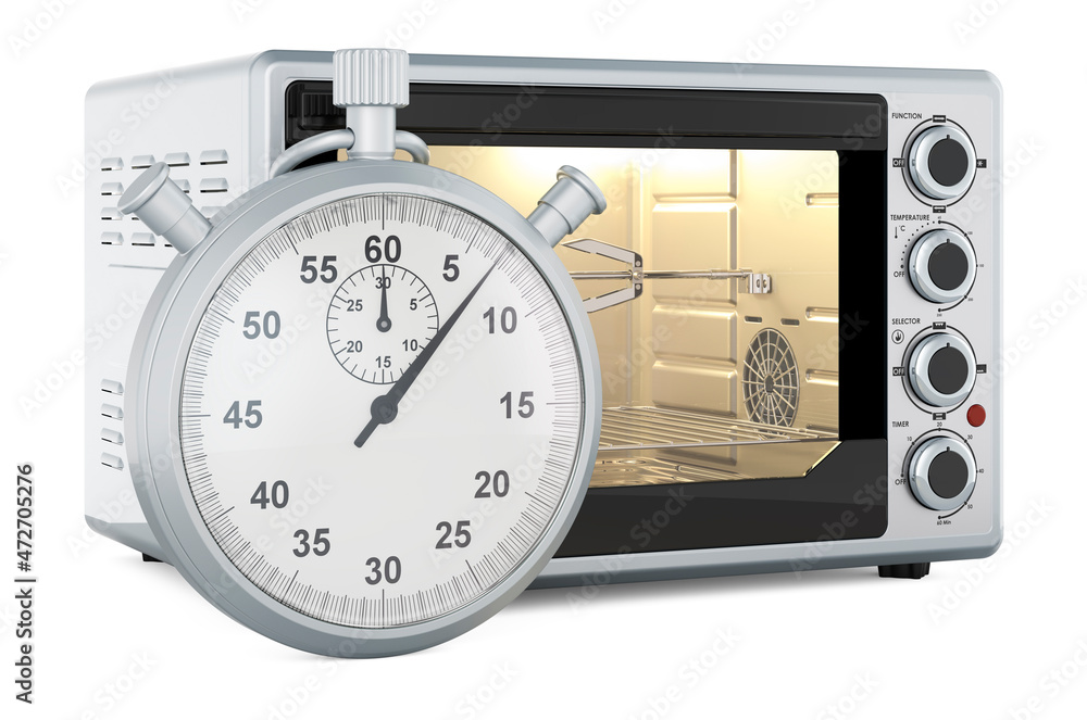 Poster convection toaster oven with stopwatch, 3d rendering